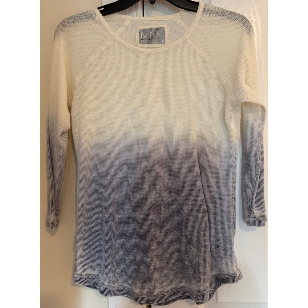 Marc New York Performance Ombre Waffle Knit Thermal Top White Blue Small